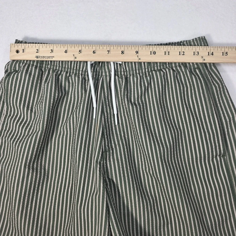 Hollister Men's S Green/White Striped Swim Trunks Lined Mesh Pockets Drawstring